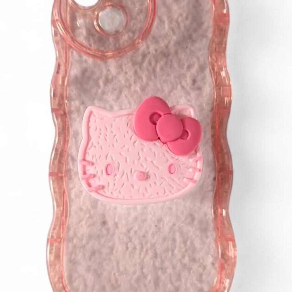 Hello Kitty Kawaii Pastel Pink Wavy IPhone 14 Plus Case w/ Holder Pop Out Socket
